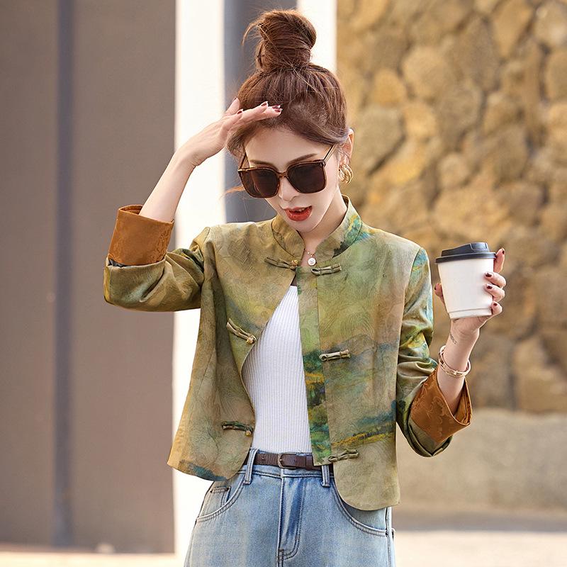 Frühling 2025 Damen vielseitige Jacke im chinesischen Stil mit Froschverschluss und Stehkragen, ZQ2506