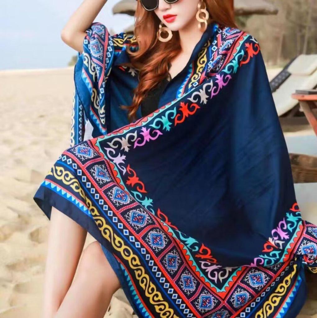 Women's Ethnic Silk Scarf: Sunscreen Shawl for Prairie Travel