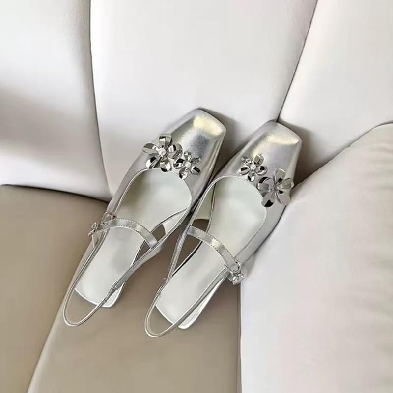 

Sheepskin version~ French flat bottom one-word with Mary Jane shoes, summer women s head shallow mouth one-word buckle flower low-heeled single shoes 40