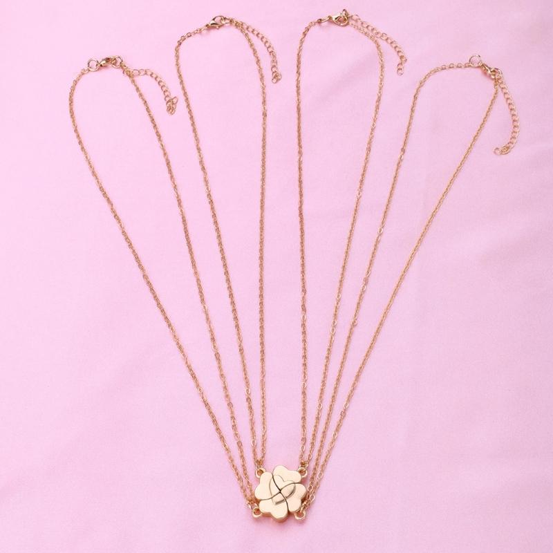 4 Piece Four Leaf Clover Stitching Necklace Magnet Stone BFF Friendship Heart Pendant Chain Choker Necklace Jewelry