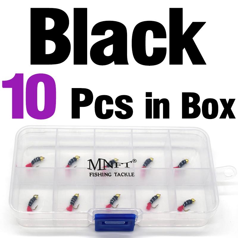 MNFT 10Pcs 14# Beadhead Red Tail Nymph Fly Fishing Lure Black & Brown Artificial Bait