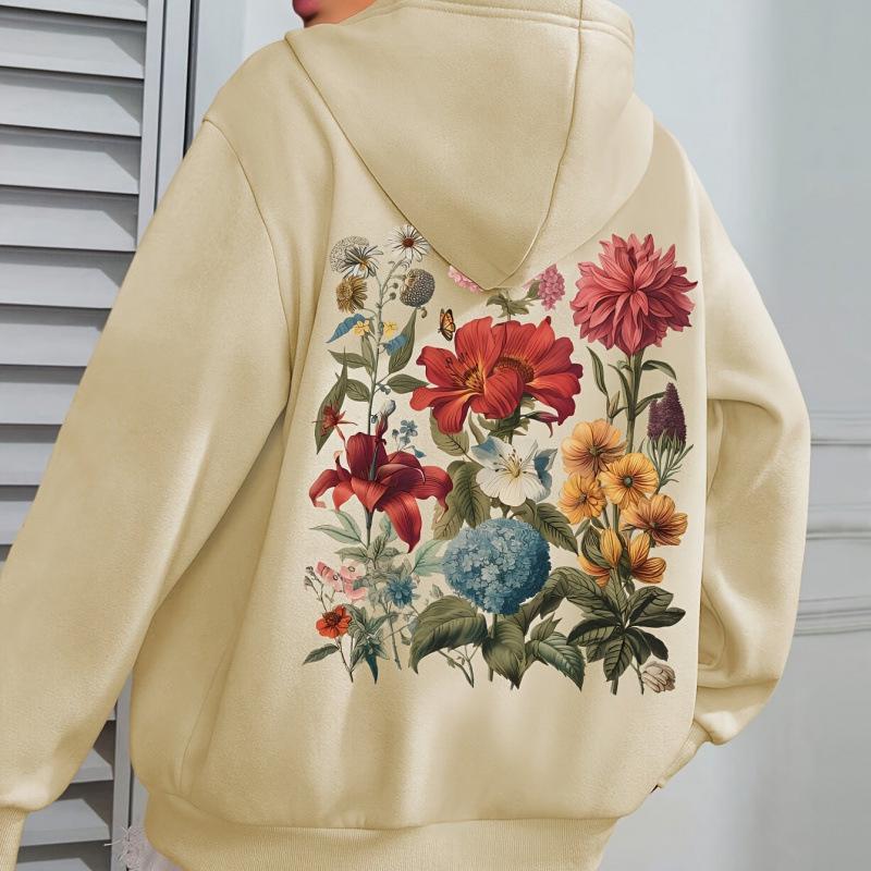 Retro Floral Women's Bohemian Plus Size Long Sleeve Hoodie - Spring/Autumn