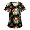 Plus SizePrinted Scrub Working Uniform Tops For Women's Cross V-Neck Print Short Sleeve Fun T-Shirts Workwear Tee With Pockets