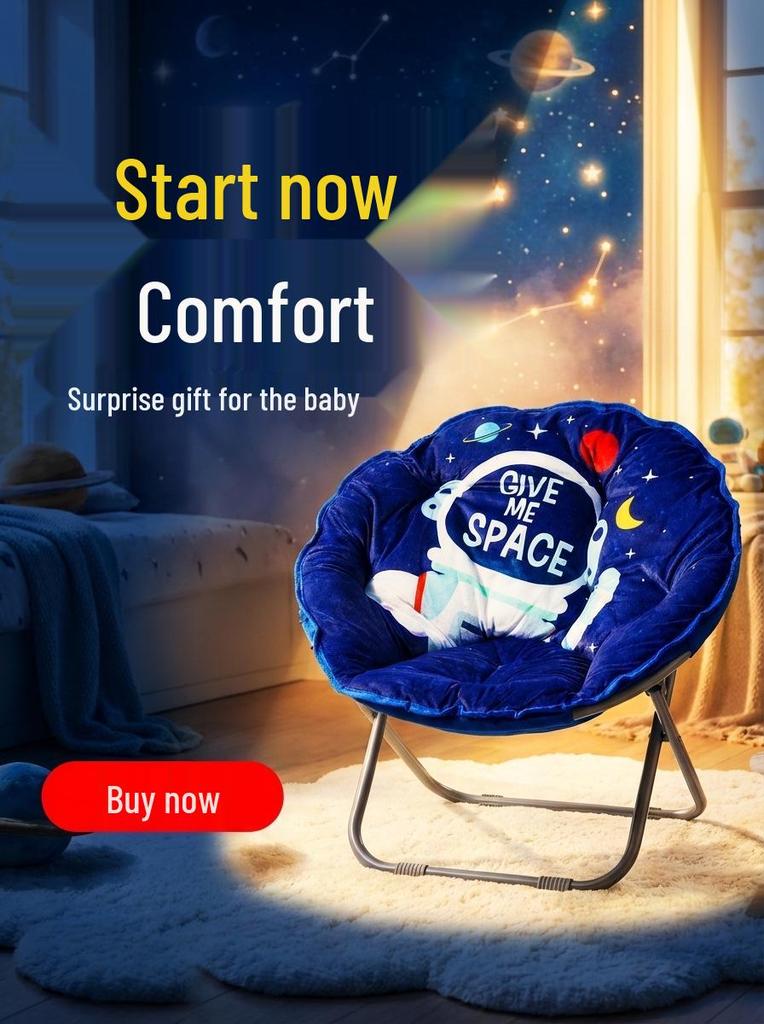 Children's Foldable Plush Moon Chair - Portable Cartoon Backrest for Outdoor Parties and Beach Picnics