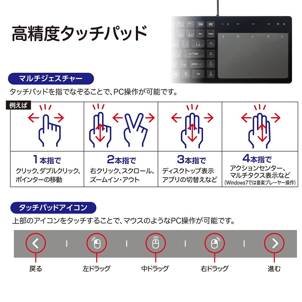 Nakabayashi Digio2 Wired Keyboard with Touchpad/Black FKB-U247BK
