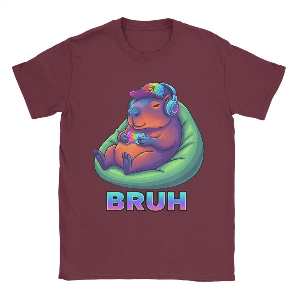 Funny Capybara Bruh Video Games Lovers T Shirts for Men Pure Cotton Novelty TShirts O Neck  Tee Shirt Short Sleeve Clothing