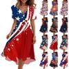 Women's Casual V-Neck Short-Sleeve Independence Day Print Dress