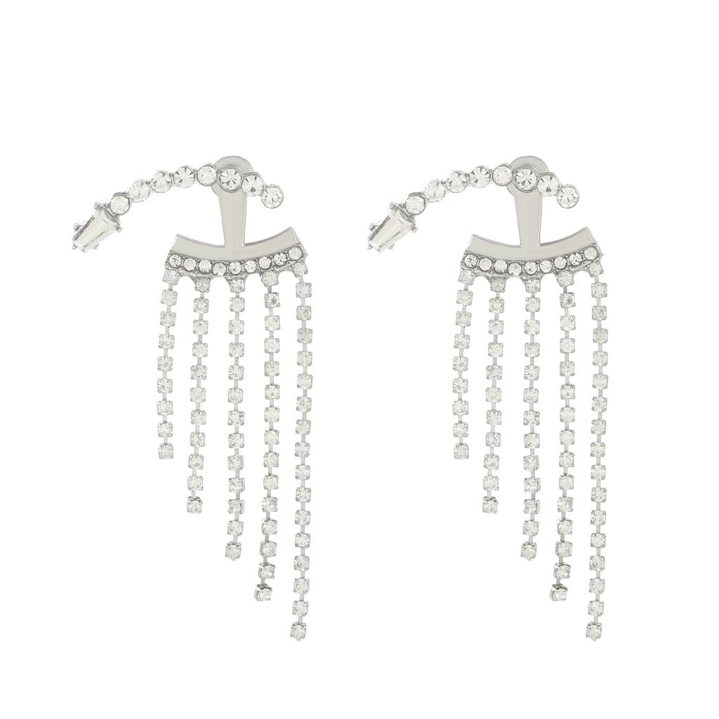 High Quality Light Luxury Full Diamond Exaggerated Chain Fringed Earrings Femininity Love Rhinestone Earrings Internet Celebrity Earrings Wholesale