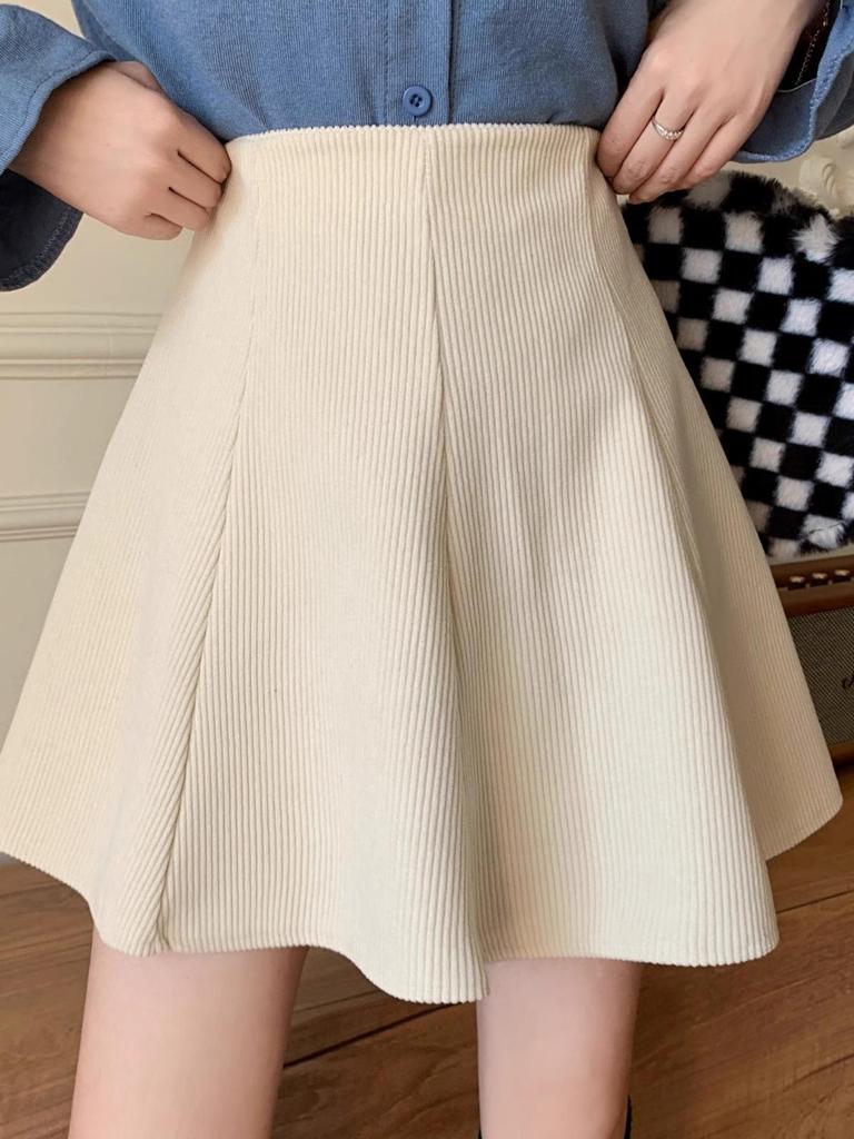 High Waist A-line Woolen Skirt for Pear-Shaped Women - Slimming, Hip-Covering, Plus Size, Autumn & Spring