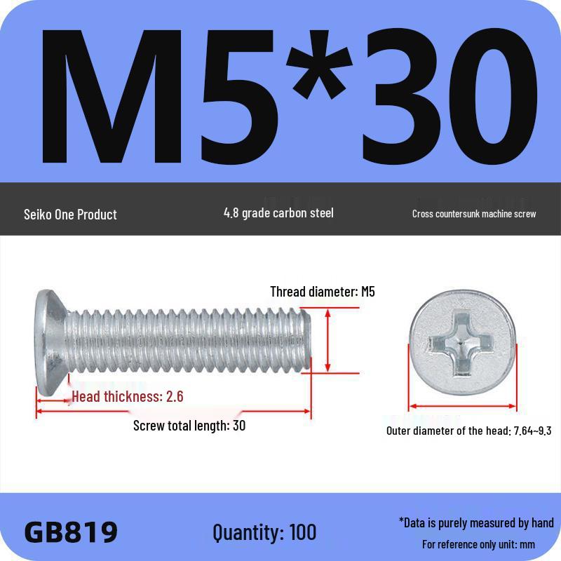 GB819 Zinc-Plated Carbon Steel Phillips Countersunk Screws: M2-M10