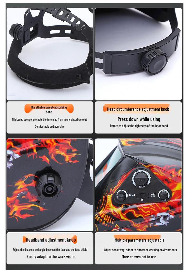Skull Flame True Color Welding Helmet with Extra Large Viewing Window
