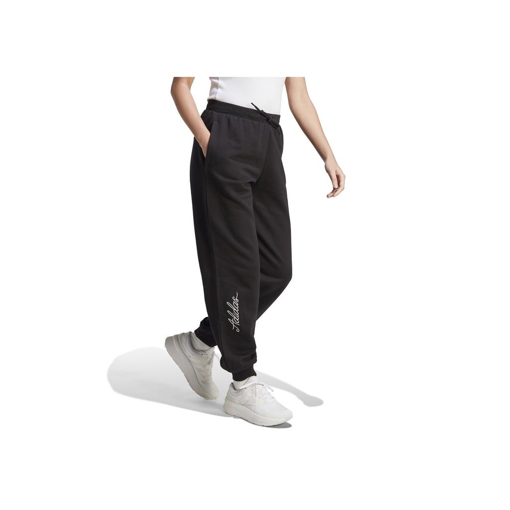 Adidas Einfarbige Logo Kordelzug Bündchen Strick Sporthose Damen Unterteile Schwarz IJ8769