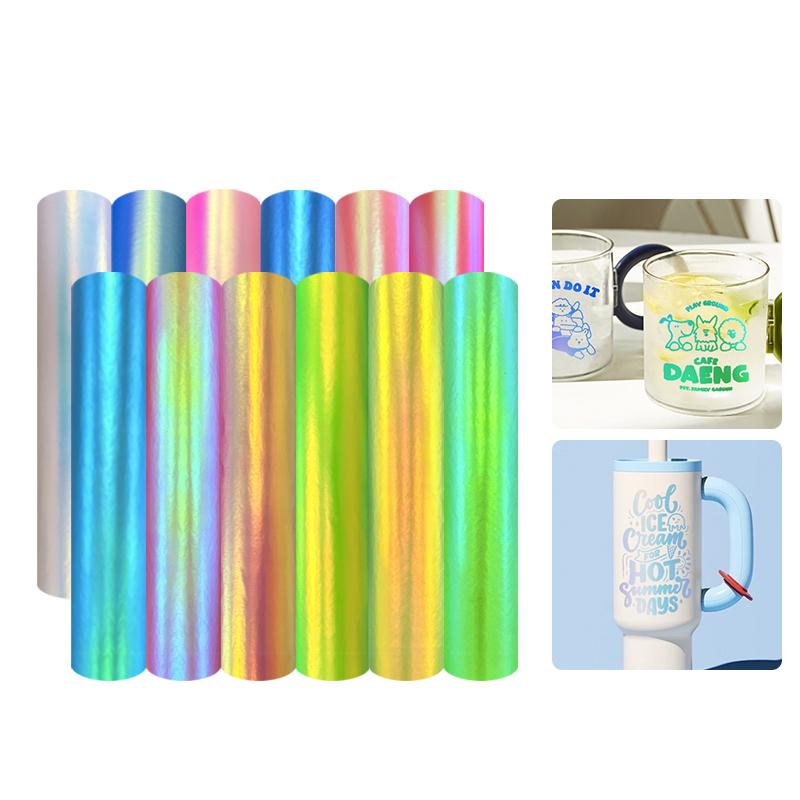 12-Inch X 164-Foot Matte Rainbow PVC Self-Adhesive Vinyl Roll Holographic Permanent Decorative Stickers Cutters for Decor