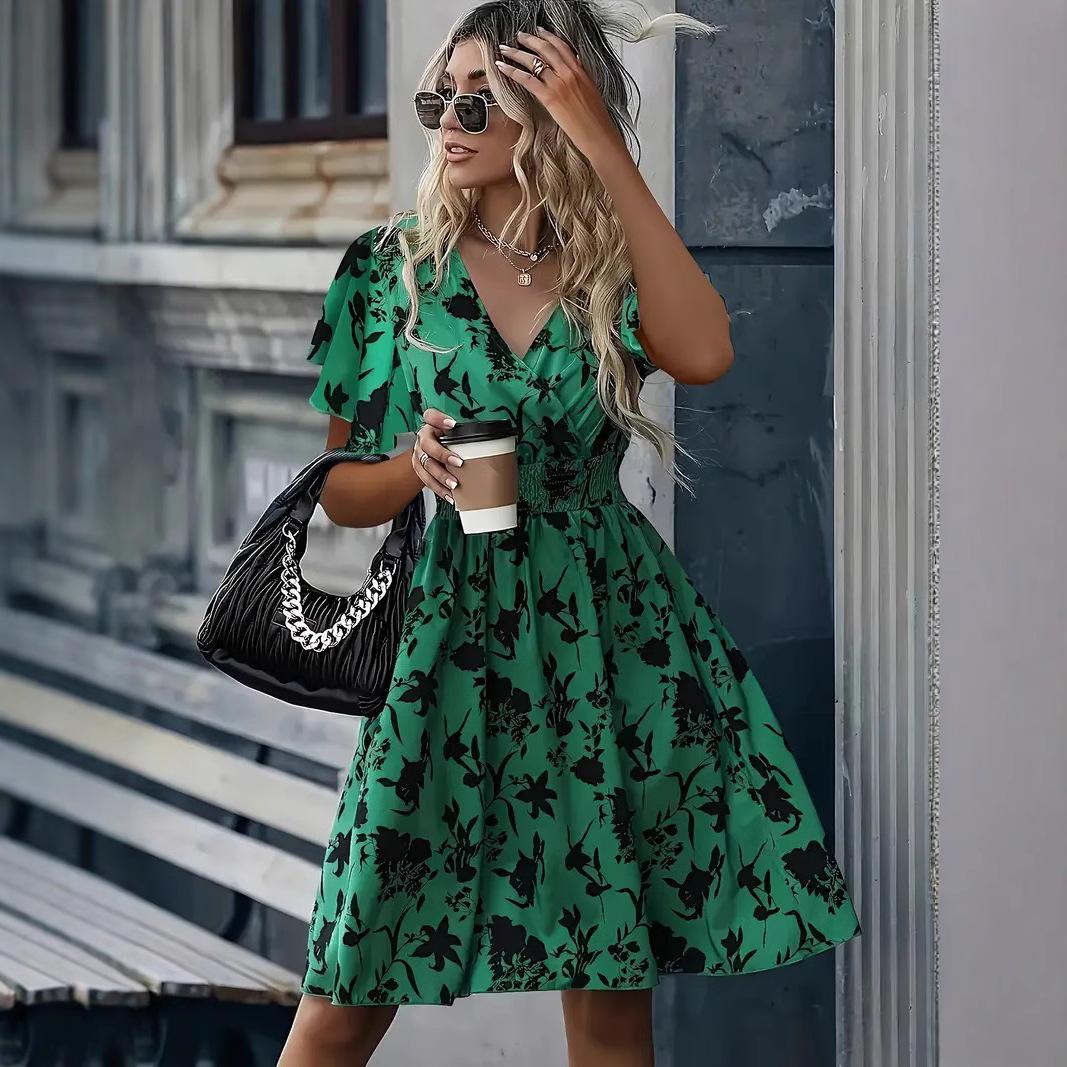 

Женское летнее платье с коротким рукавом и V-образным вырезом с цветочным принтом для праздника XL