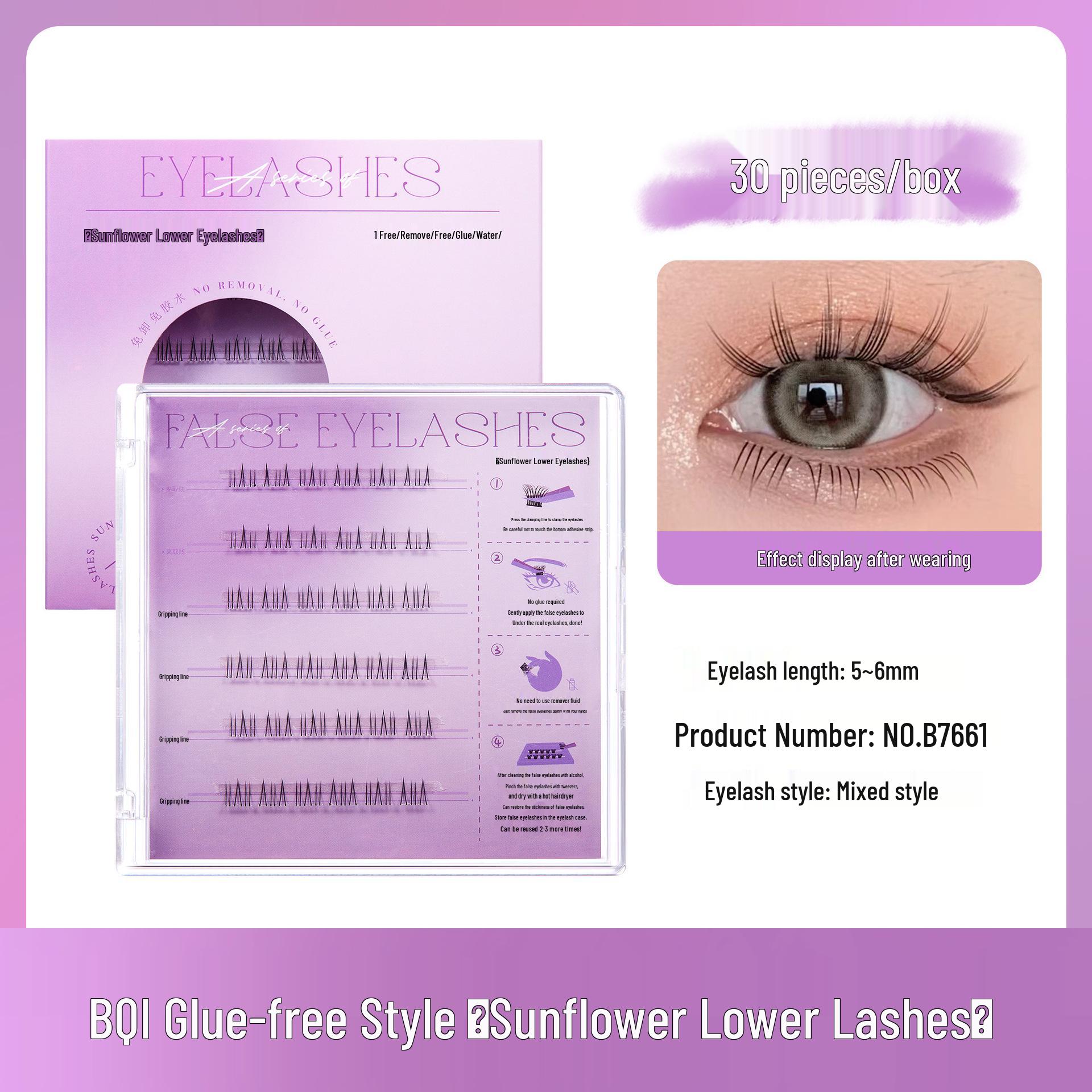 

BQI Glue-Free Self-Adhesive Under Eyelashes - Natural Curl, Thick Transparent Stem, Perfect for Beginners