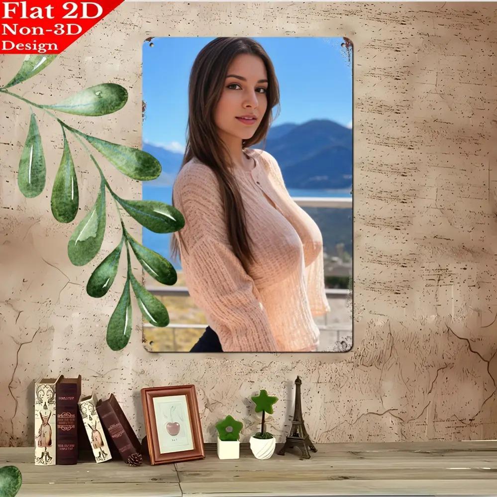 Vintage Metal Wall Art 2D Retro Female Portrait With German Phrases 8x12 Lightweight Aluminum Easy To Hang Home Bar Decor