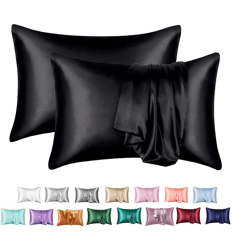 Zeby Luxury Silky Pillowcase Soft Comfortable Smooth Satin Pillow Cases High End Solid King Pillow Cover Home Queen Pillowcases