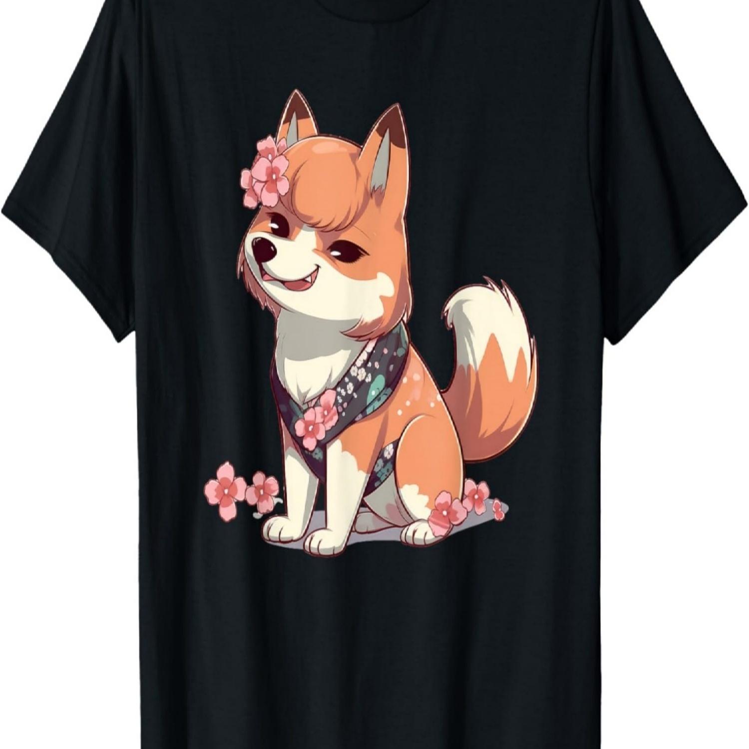 

Dog Shiba Inu Girl with Cherry Blossoms T-Shirt S чёрный