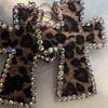 Exaggerated Shiny Crystal Leopard Print Cross Earrings for Women Gorl Sexy Charm Earring Vintage Goth Y2K Jewelry Accessories