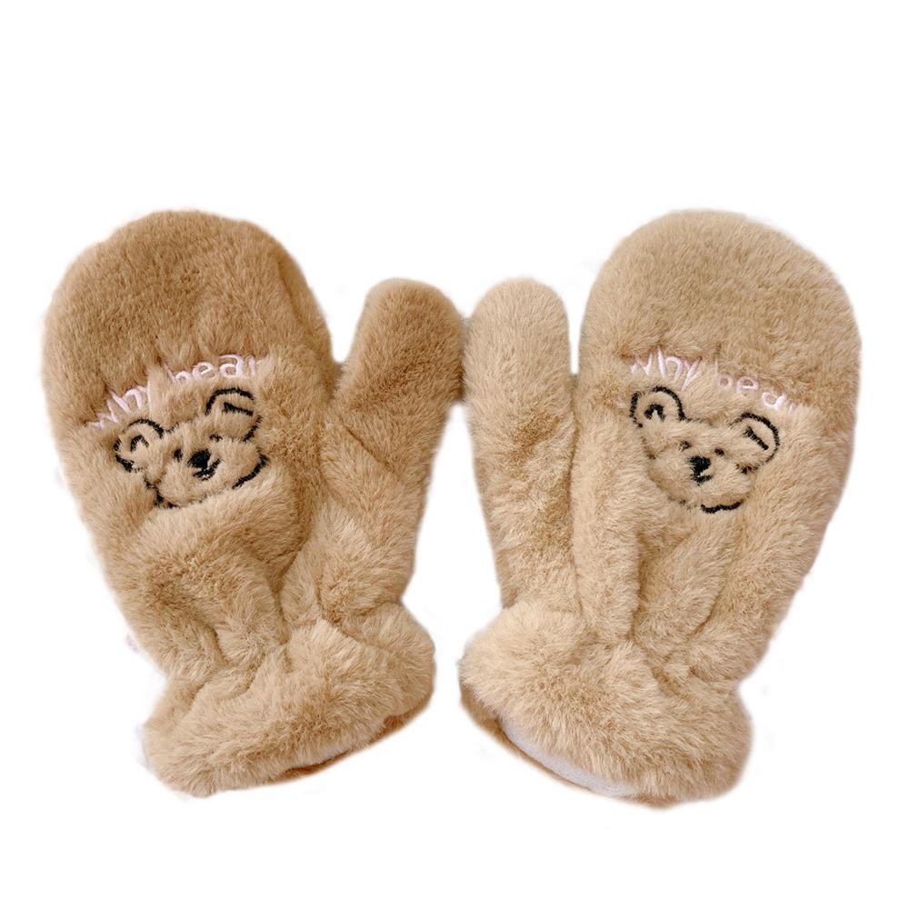 Sweet Winter Girls Women Cartoon Bear Gloves Plush Gloves Warm Mittens Full Finger