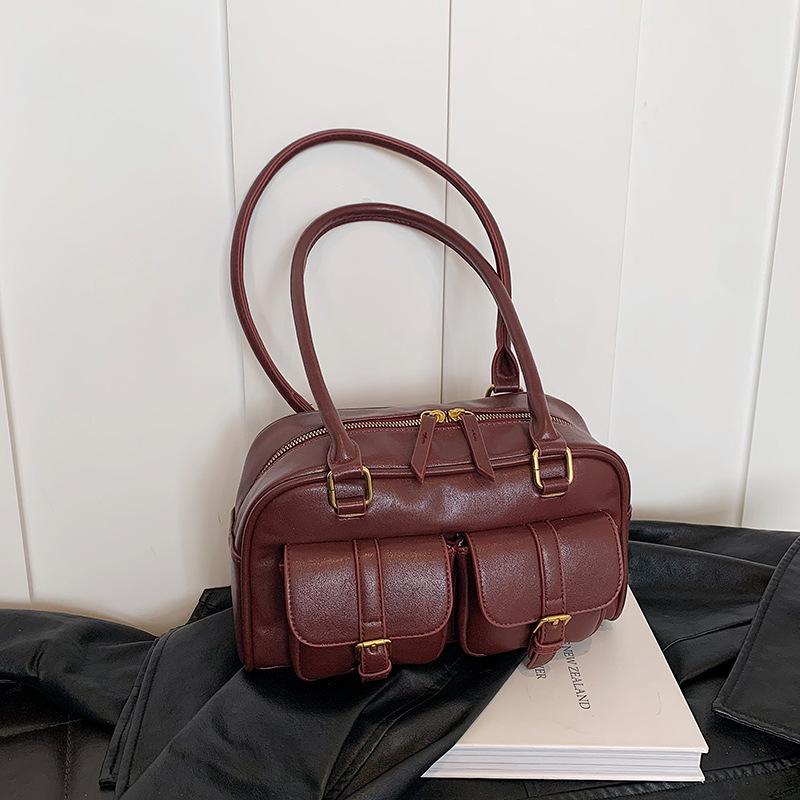 Boston Bag Women's 2025 New Maillard Shoulder Bag Autumn and Winter Premium Bowling Women's Handbag