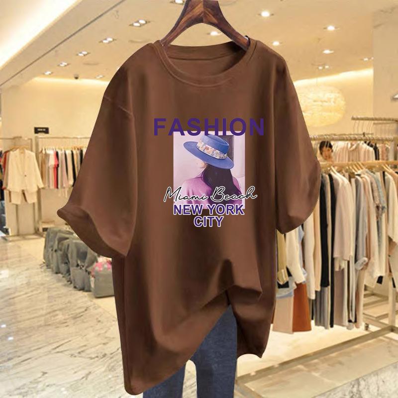 

pure cotton white t-shirt women s short-sleeved 2025 new loose large size medium and long summer thin bottoming top XXXL