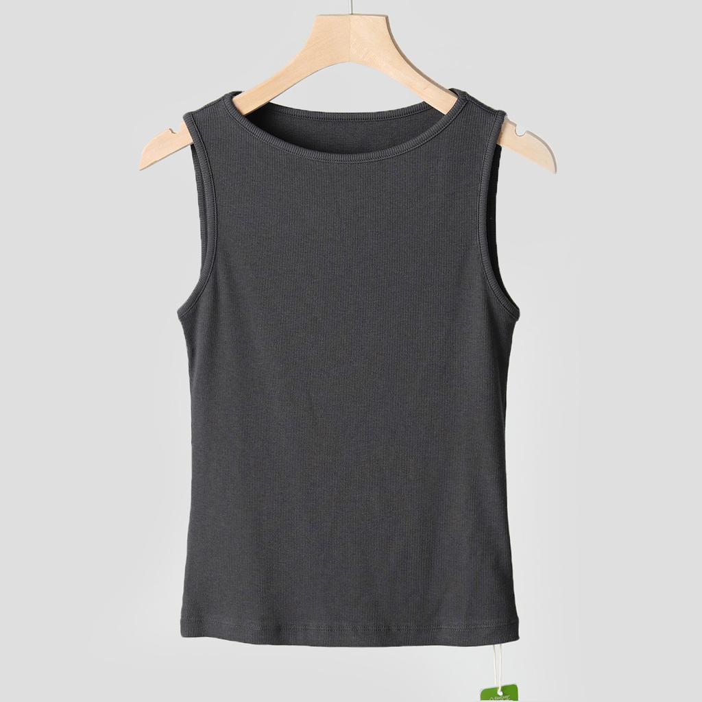 Spring and summer I-shaped pure cotton vest women's one-word neck hanging neck thin inner threaded sleeveless bottoming shirt suspender top