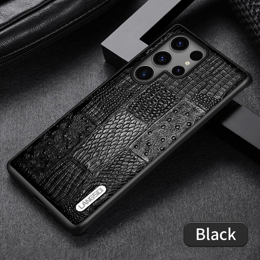 

LANGSIDI Настоящая кожаная ретро-чехол-книжка для Samsung Galaxy S 25 S25 S23 S24 Ultra S24 Plus S25Plus S25Ultra Роскошная задняя крышка Galaxy S25+ чёрный
