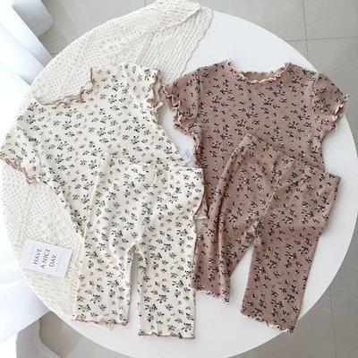 Ice Silk Girls' Floral Summer Pajama Set - Short Sleeve Top & Shorts