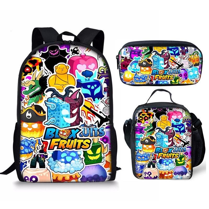 Blox Fruits Sac à dos pour école primaire et secondaire Sac à dos pour enfants Sac à dos grande capacité Sacoche Trousse pencil case