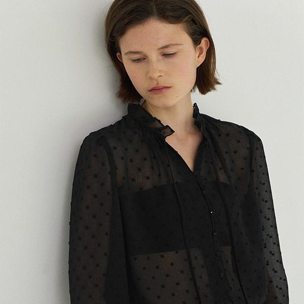 ATELIER NAIN V-Neck Dot Shirring Blouse(Bl-4269)