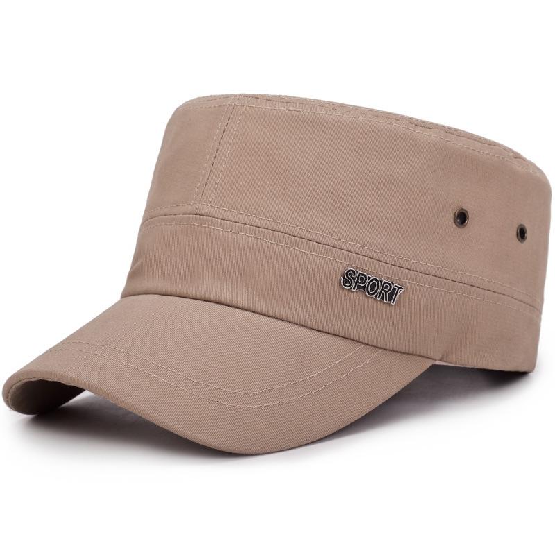 Men's Outdoor Casual Flat-topped Cap with Air Holes Metal Square Label Sunshade Breathability and Adjustable Baseball Cap