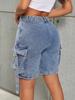 Rose Beauty A Y2K Street High Waist Flap Pocket Tape Detail Work Cargo Denim Bermuda Wide Leg Jean Shorts Summer Comfy Trendy Jorts