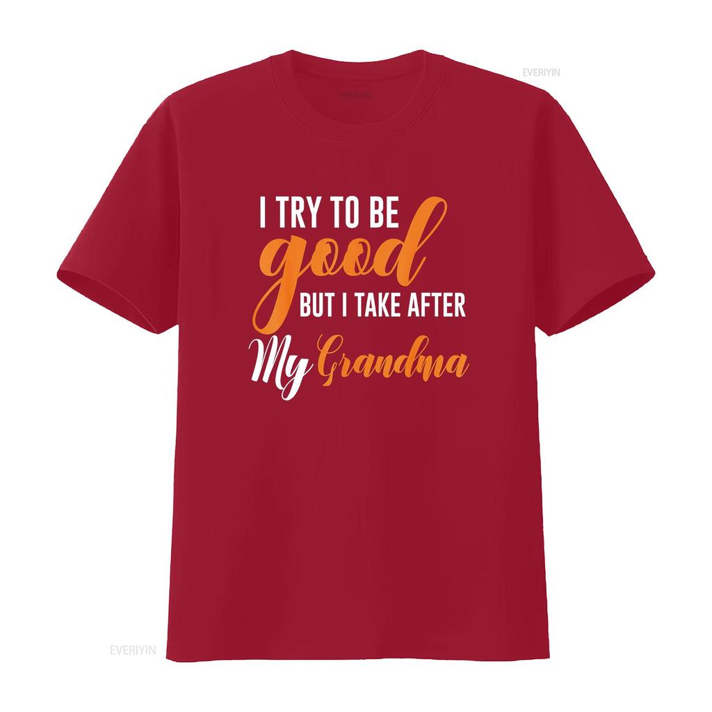 I Try To Be Good But Take After My Grandma Kids Boys Girls T Shirt Vintage Washed Designer Clothes Fashion Slightly Homme