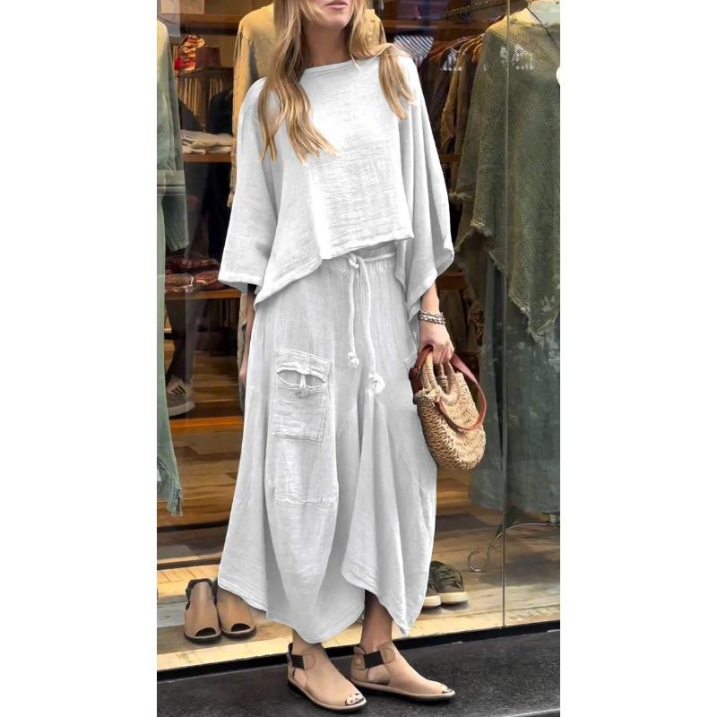Damen Mode Lässig Einfarbiger Druck Sommer Frühling 3/4 Ärmel Rundhalsausschnitt Rock Anzüge