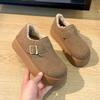 Fashion Women's Fashion Thick Sole Cotton Boots Winter New Round Head Suede Deep Mouth Metal Buckle Non-slip Low-top Shoes