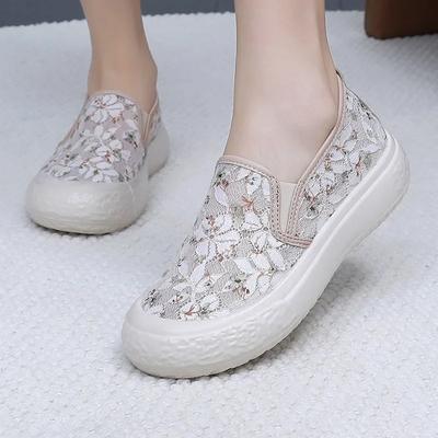 Fischerschuhe Damen Mesh Atmungsaktiv Flach Weiche Sohle Freizeitschuhe für Damen Neu Stickerei Dicke Sohle Slipper 2025