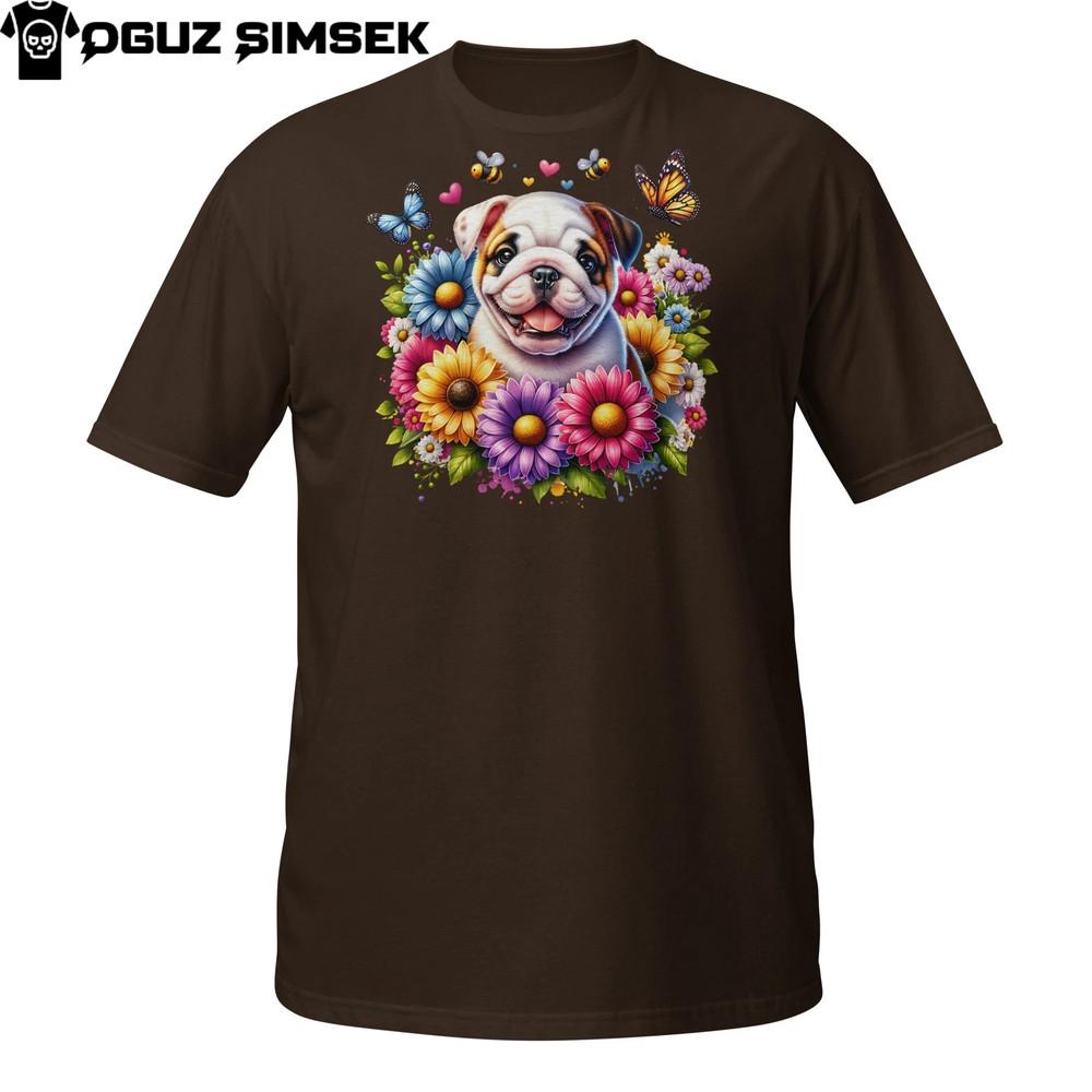 

Очаровательная футболка с бульдогом, ромашками и бабочками – футболка с графикой щенка XL
