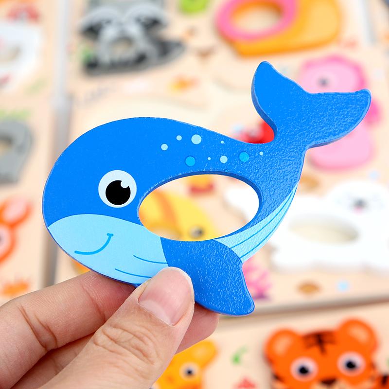 Montessori 3D Wooden Puzzle Cartoon Animals Pattern Jigsaw Board Game Kids Educational Learning Toys Gifts for Children
