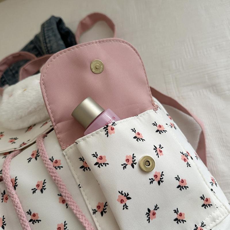 Women Floral Backpack Stylish Laptop Backpack Large Capacity Students School Bag Multi-pockets Adjustable Strap Nylon Backpack