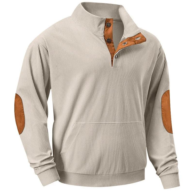 American Style Loose Sweatshirts Spring Autumn Men's Vintage Corduroy Stand-Up Collar Contrast Patchwork Casual Long-Sleeved Sweatshirt