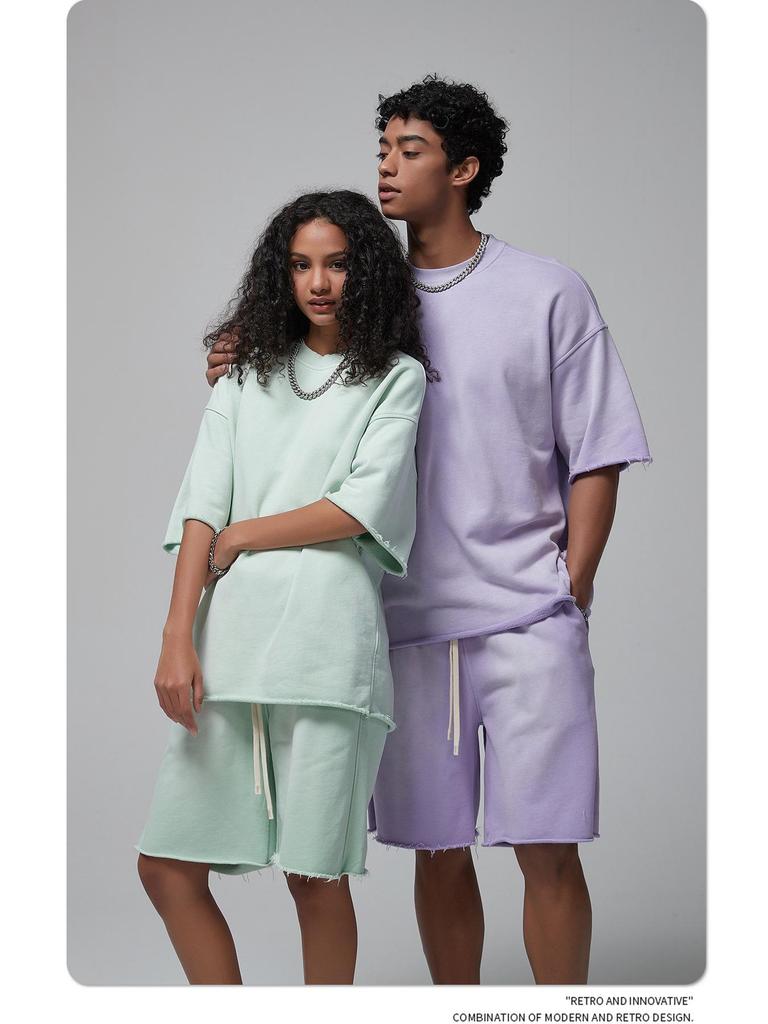 ARTIE Herren 2024 Sommer Spraygefärbtes Distressed Kurzarm-Shorts-Koordinationsset