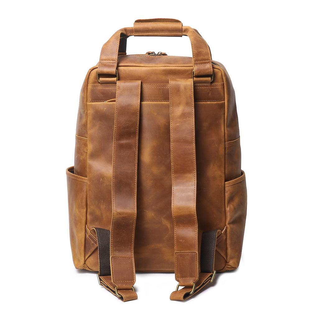 Men'S Vintage Crazy Horse Leather Backpack Mountaineering Travel Leather Backpack Large Capacity Computer Bag