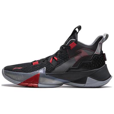 Li Ning Collezione Pallacanestro Ammortizzazione Resistente all'Abrasione Scarpe da Pallacanestro Mid-top Uomo Nero Rosso ABPU055-2