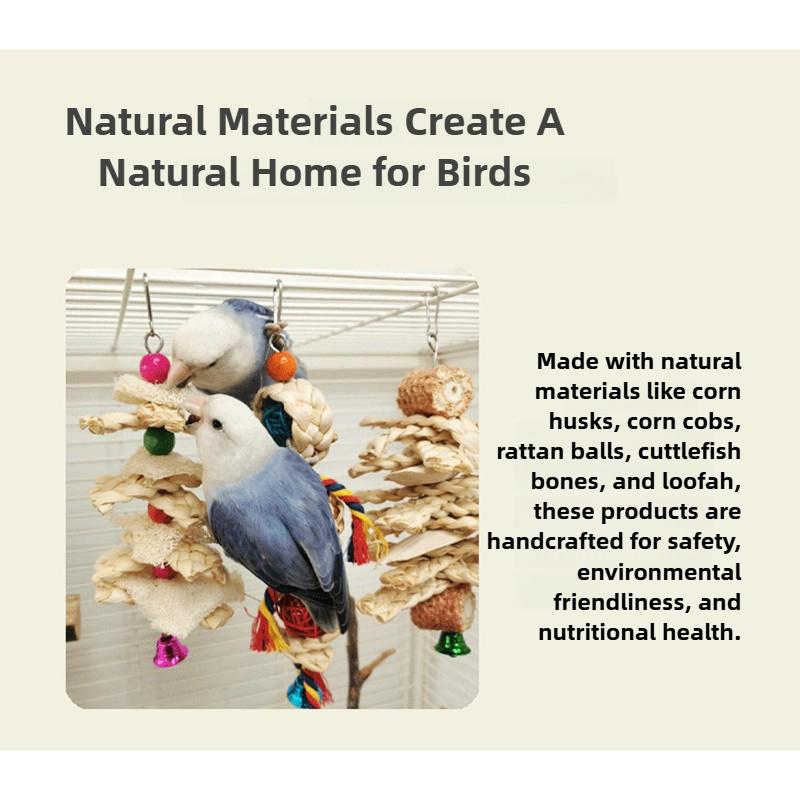 Natural Parrot Bird Toy Natural Cuttlefish Bone Vine Ball Luffa Corn Husk tooth Grinding Cage Hanging Supplies Bird Accessories
