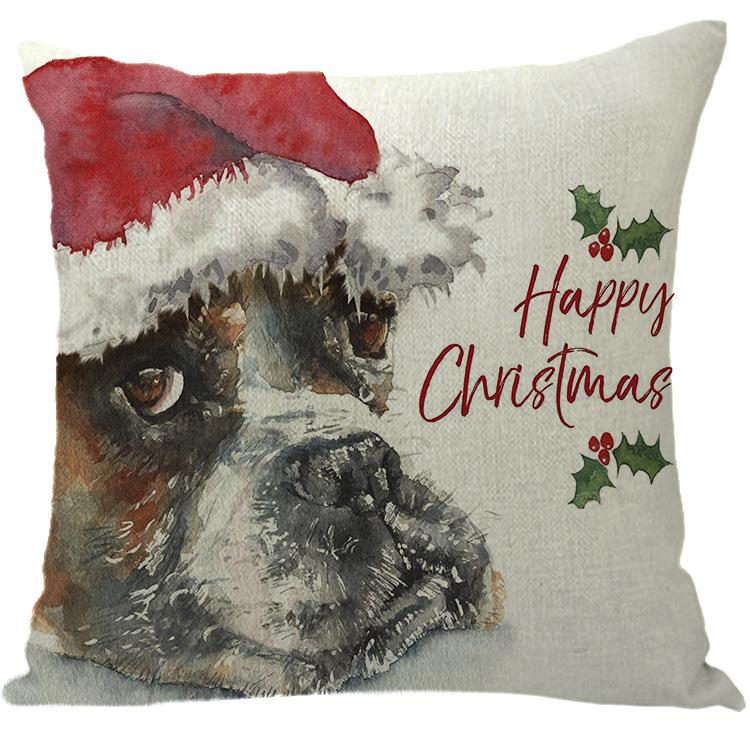 Merry Christmas Pillow Cover Wreath Letter Linen Cushion Case Cover for Christmas Holiday