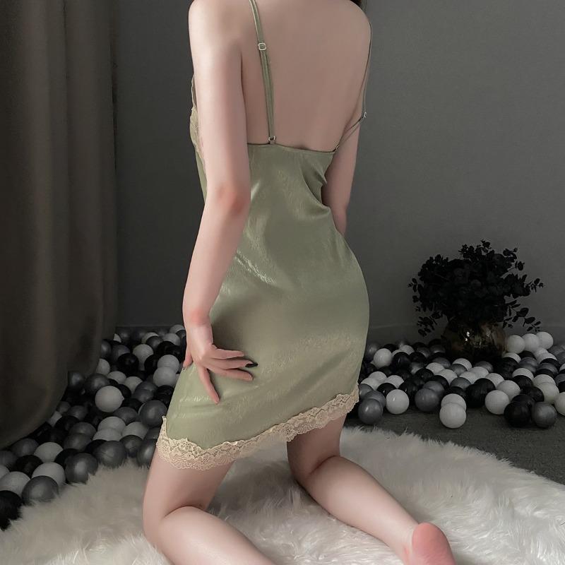 Pajamas Women's Summer Suit New Women's Imitation Silk Splicing Lace Suspender Nightdress Loungewear