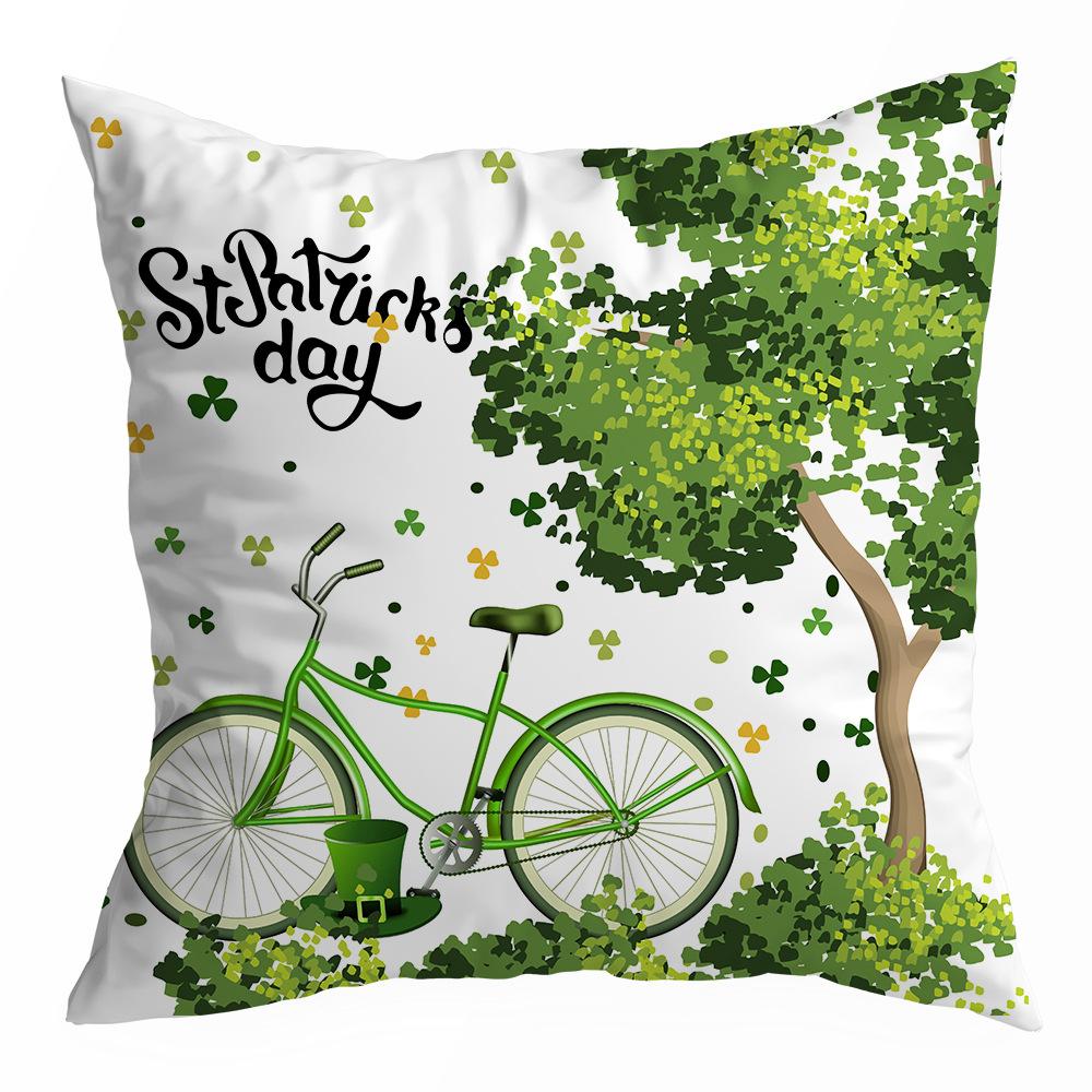 St. Patrick's Day Peach Skin Velvet Pillowcase, Green Four-leaf Clover Printed Sofa Pillow Cushion