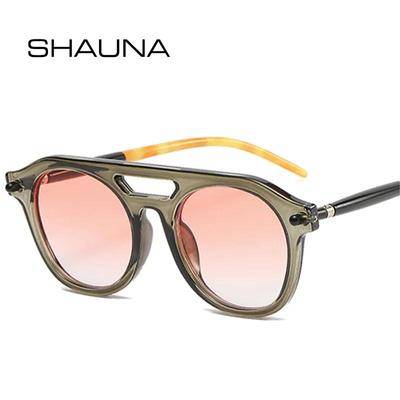 SHAUNA Moda Doble Puentes Mujeres Claro Lente Degradado Sombras UV400 Retro Hombres Remaches Gafas de Sol Piloto