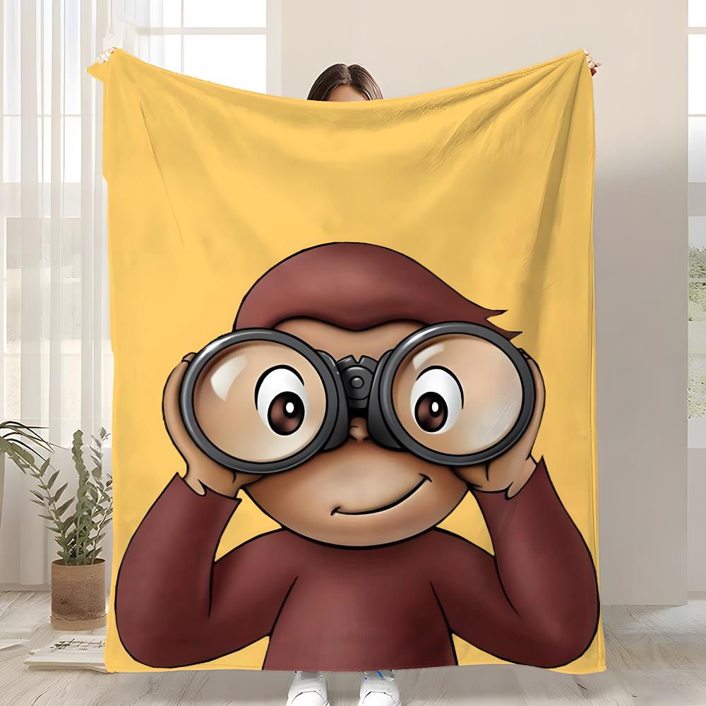 MONKEY CARTOON C-Curious GeorgeS Throw Soft Coral Fleece Blanket 310gsm Fluffy Warm Throw for Sofa Bed Couch Bedroom Decor